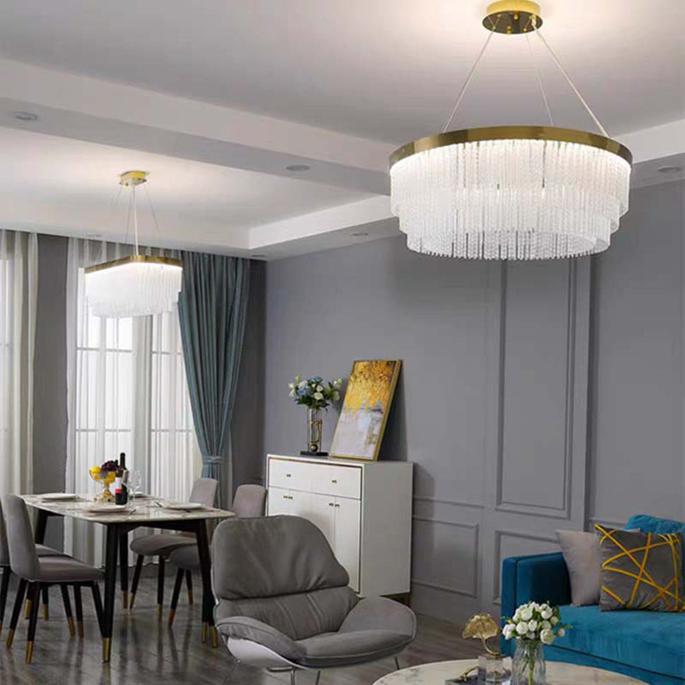 Luxury Crystal Ring Chandelier with Gold Frame