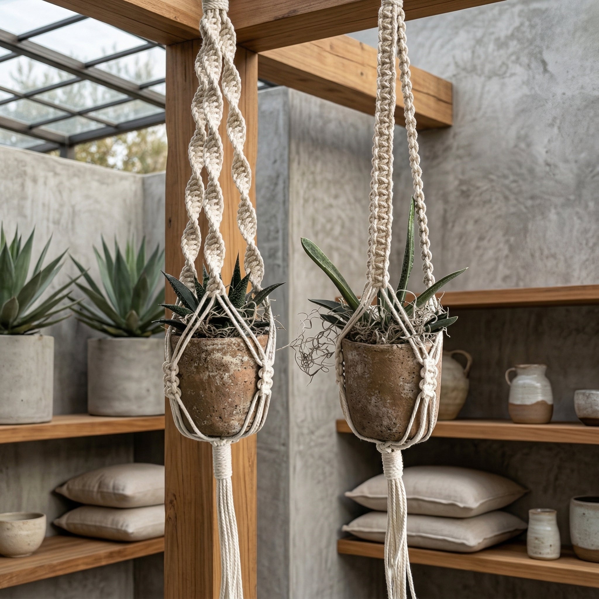 Macrame Hanging Planter with Cotton Rope Design
