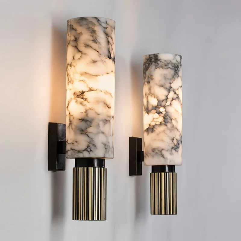 Marble Cylinder Wall Light with Brass Base