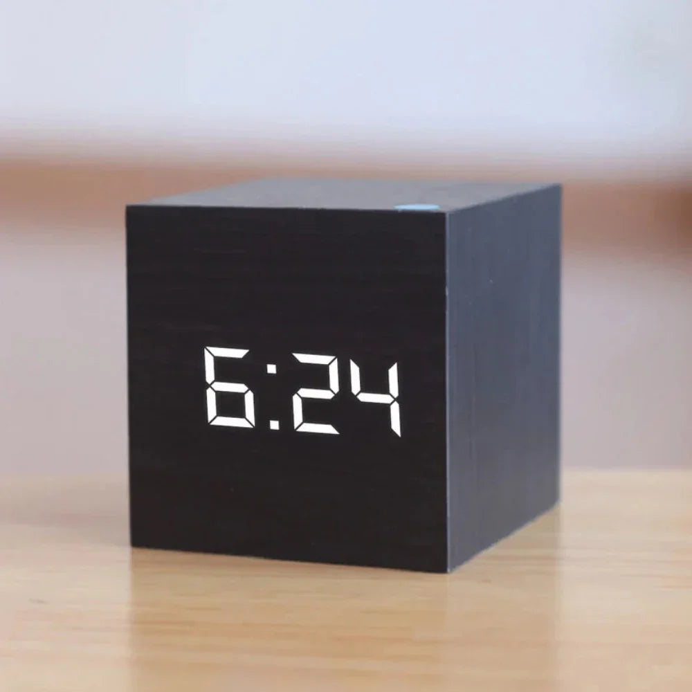 Mini Alarm Clock with LED Display Cube Design