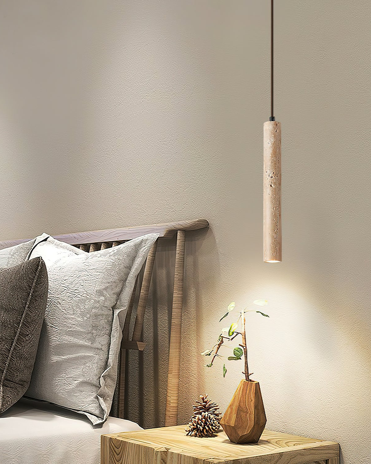Minimalist Travertine Pendant Light with Natural Stone Cylinder