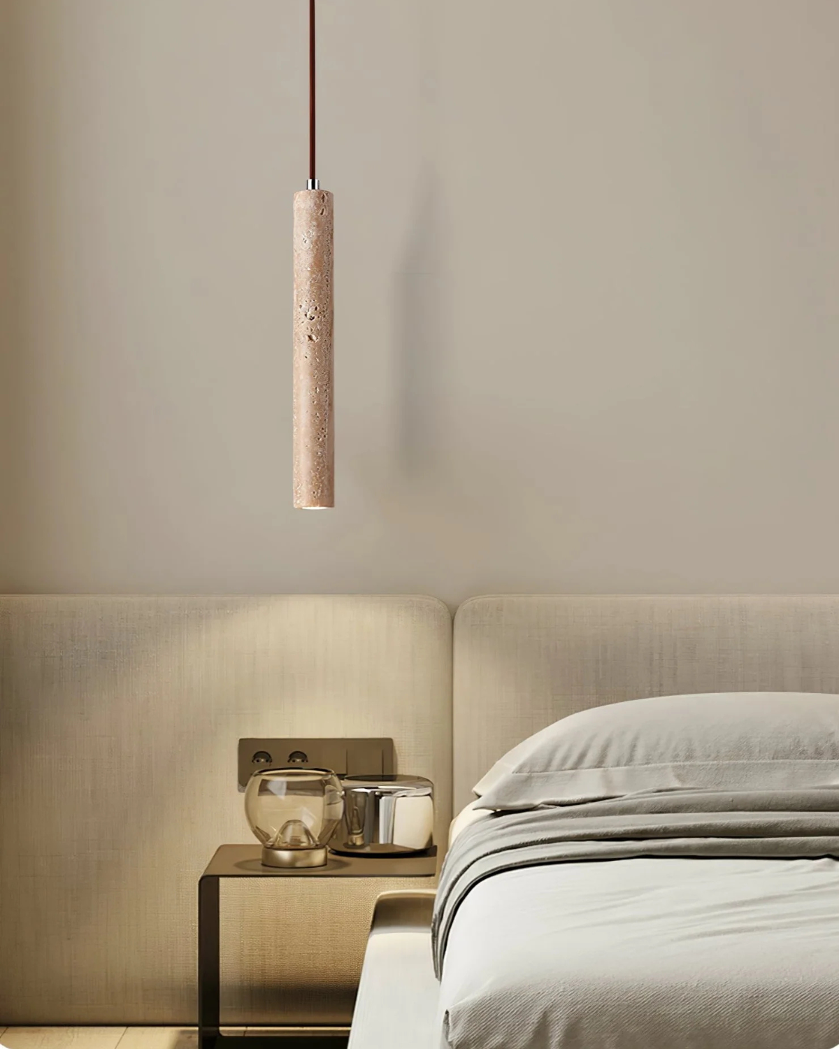 Minimalist Travertine Pendant Light with Natural Stone Cylinder