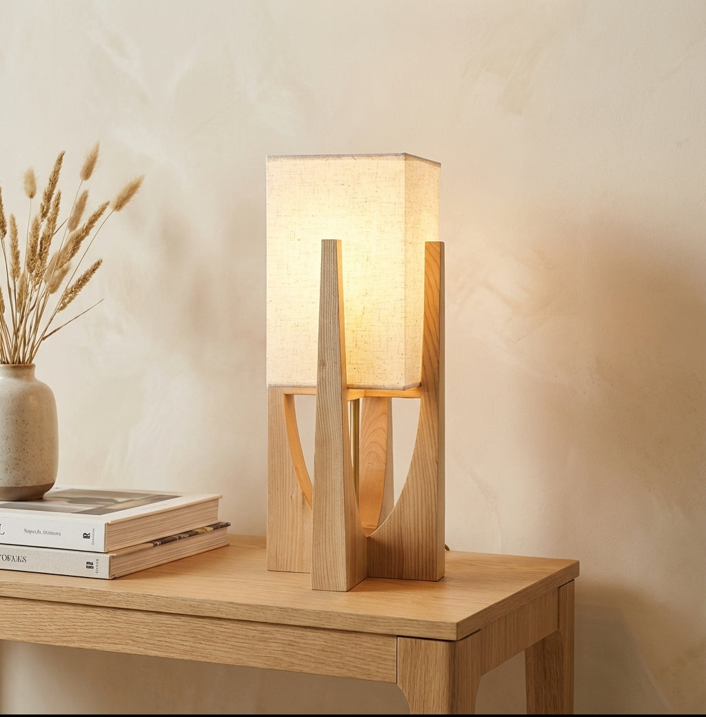 Minimalist Wood Frame Fabric Shade Lamp
