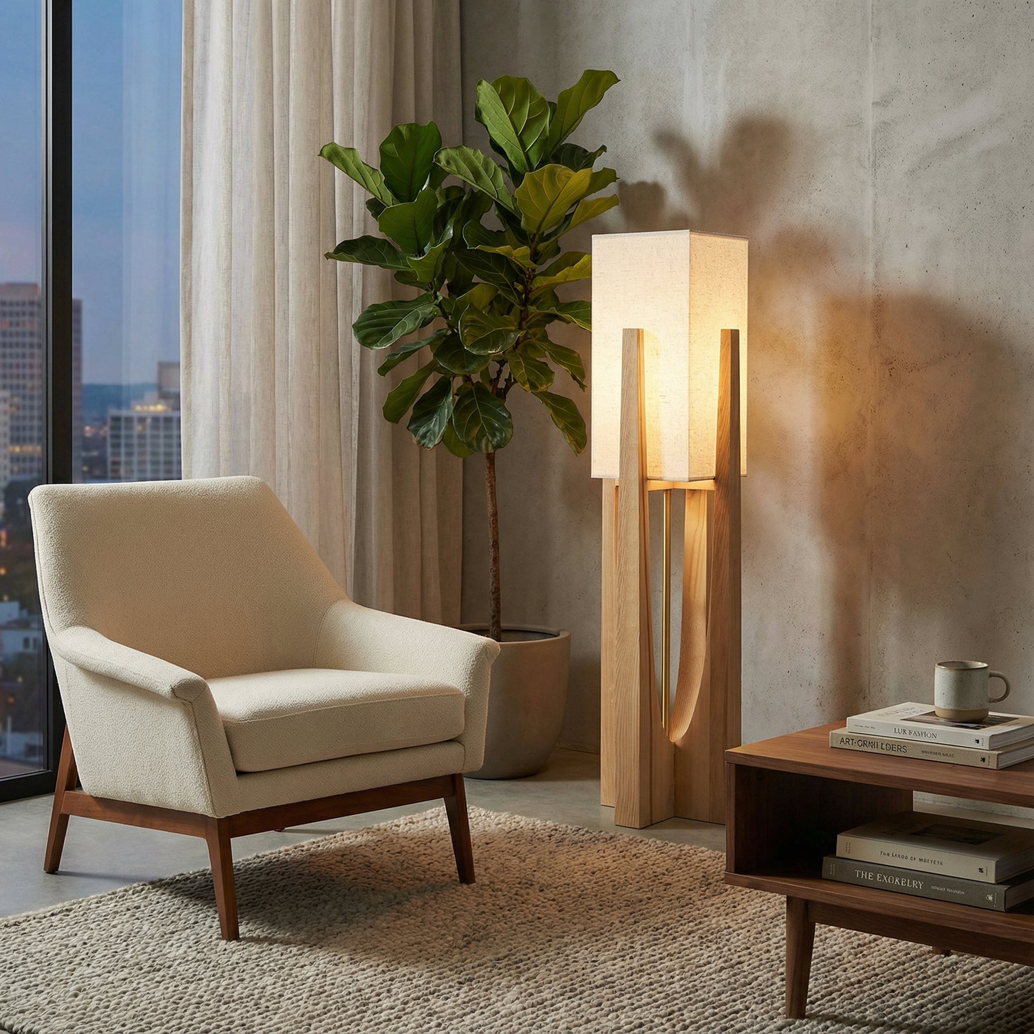 Minimalist Wood Frame Fabric Shade Lamp