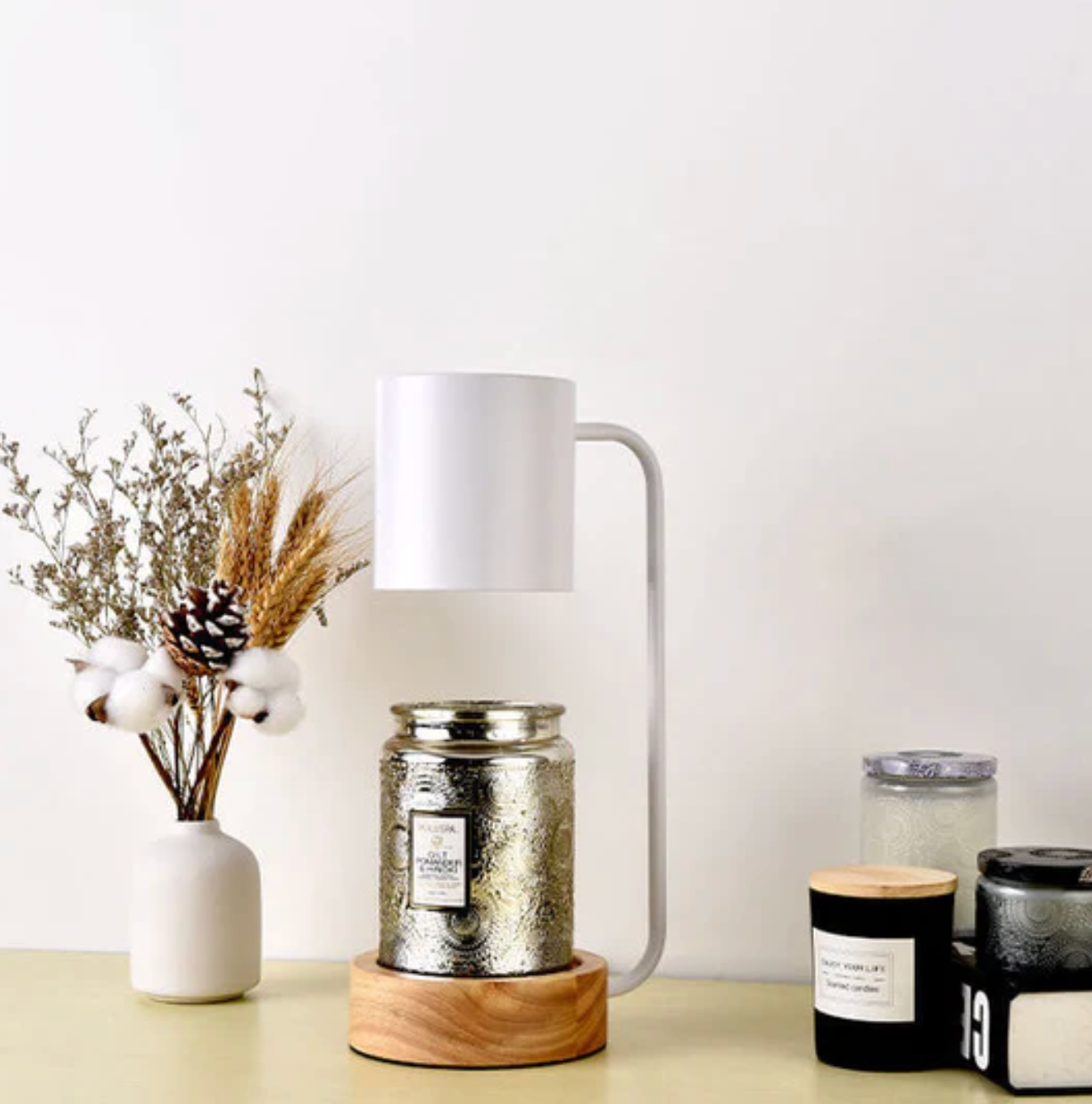 Modern Candle Warmer Lamp with Wooden Base