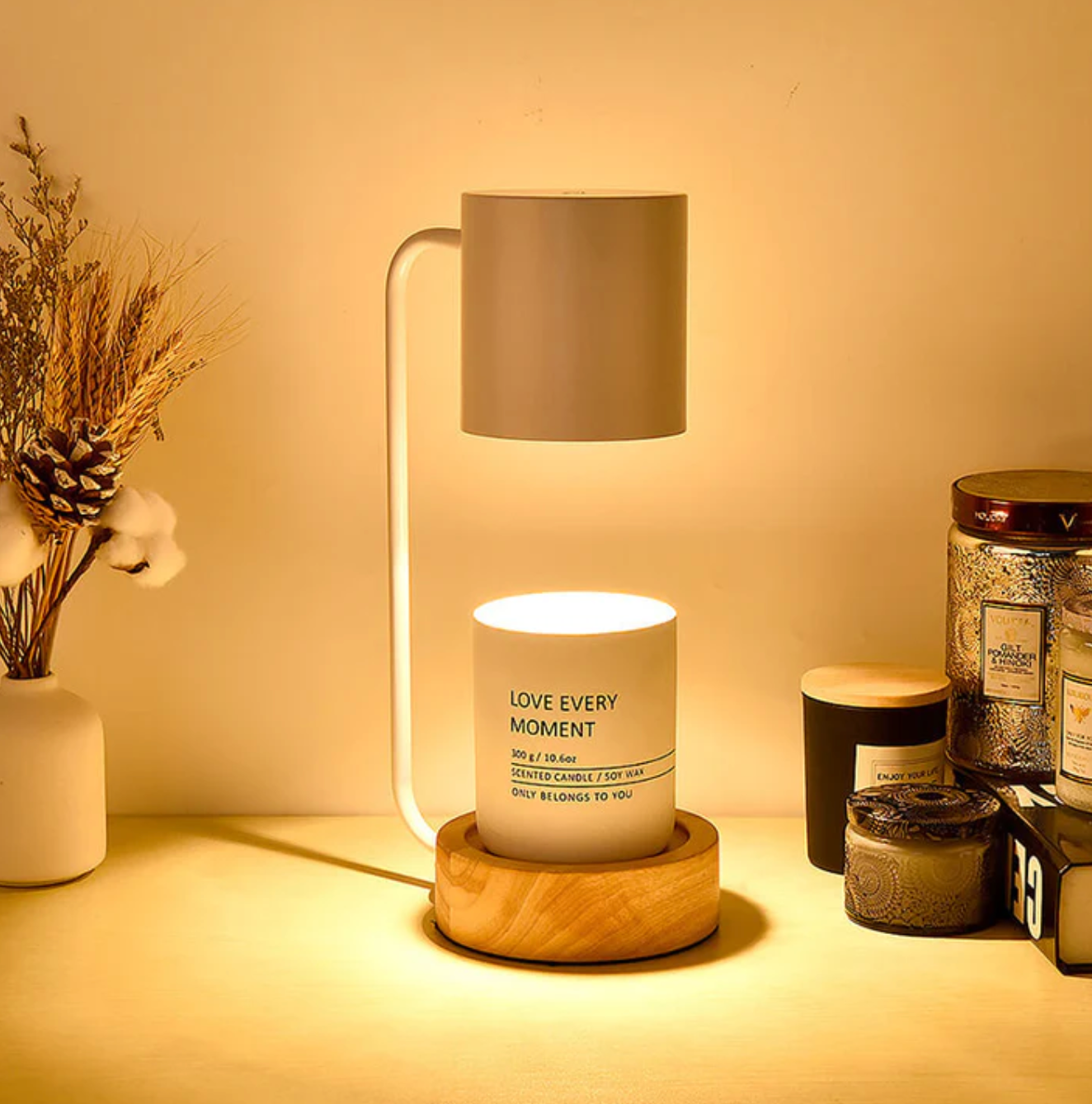 Modern Candle Warmer Lamp with Wooden Base