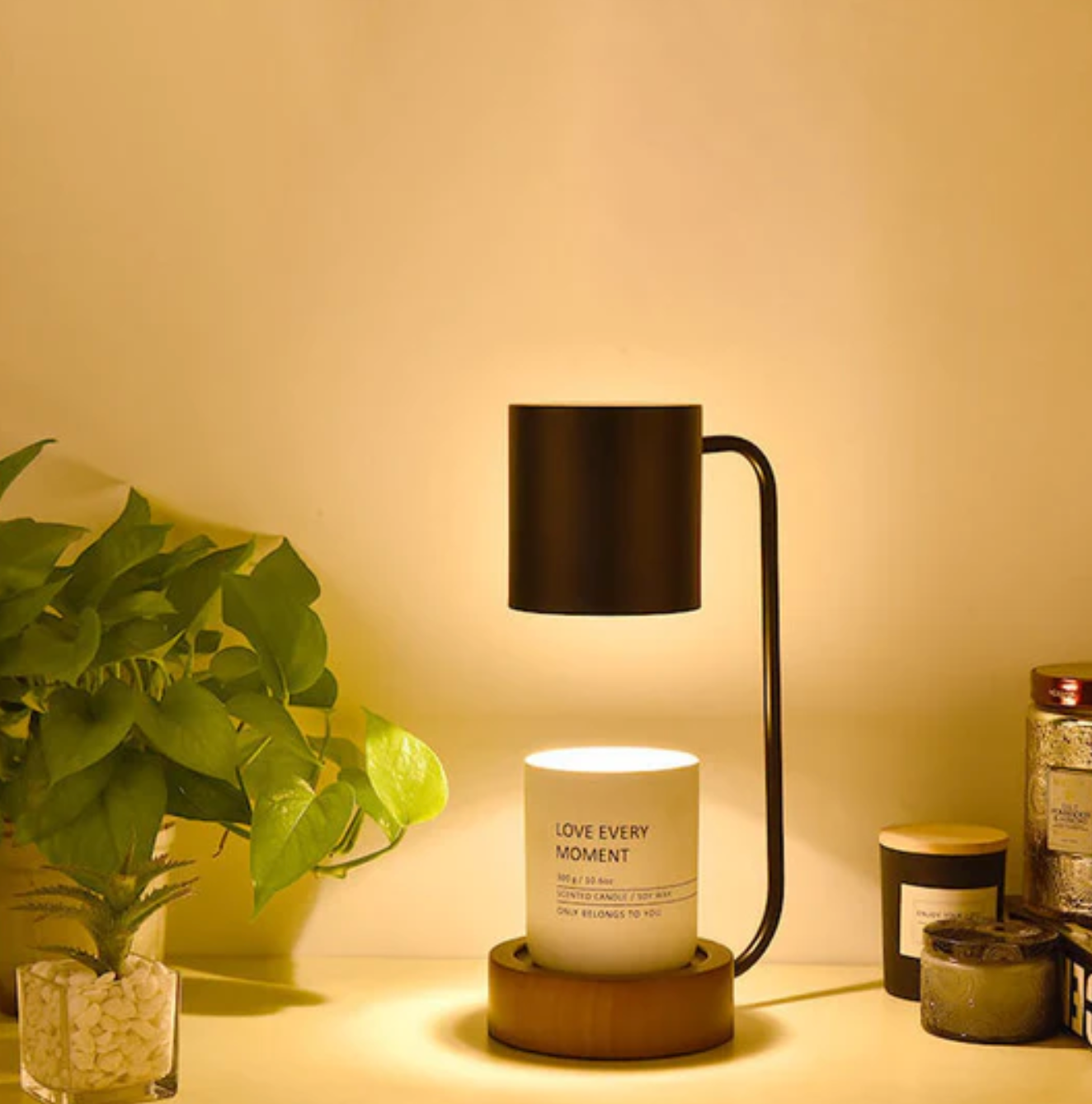 Modern Candle Warmer Lamp with Wooden Base