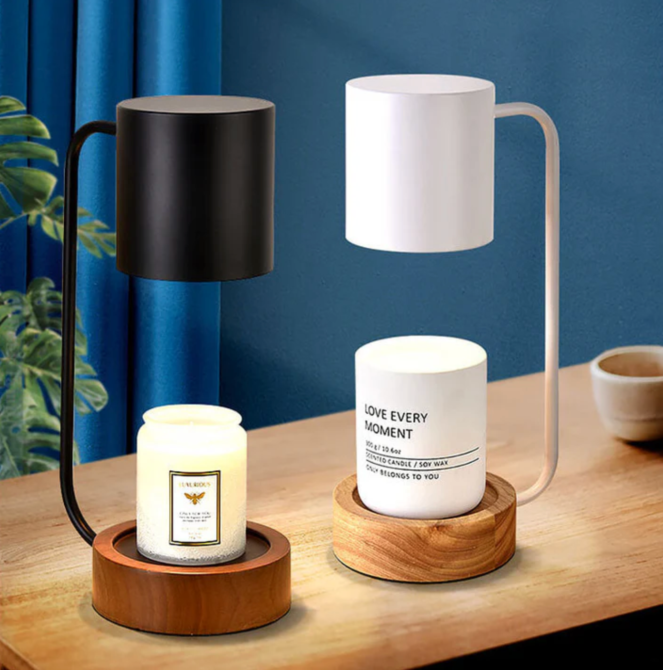 Modern Candle Warmer Lamp with Wooden Base