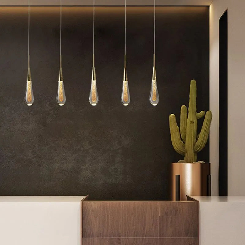 Modern Teardrop Pendant Crystal Light with Gold Finish