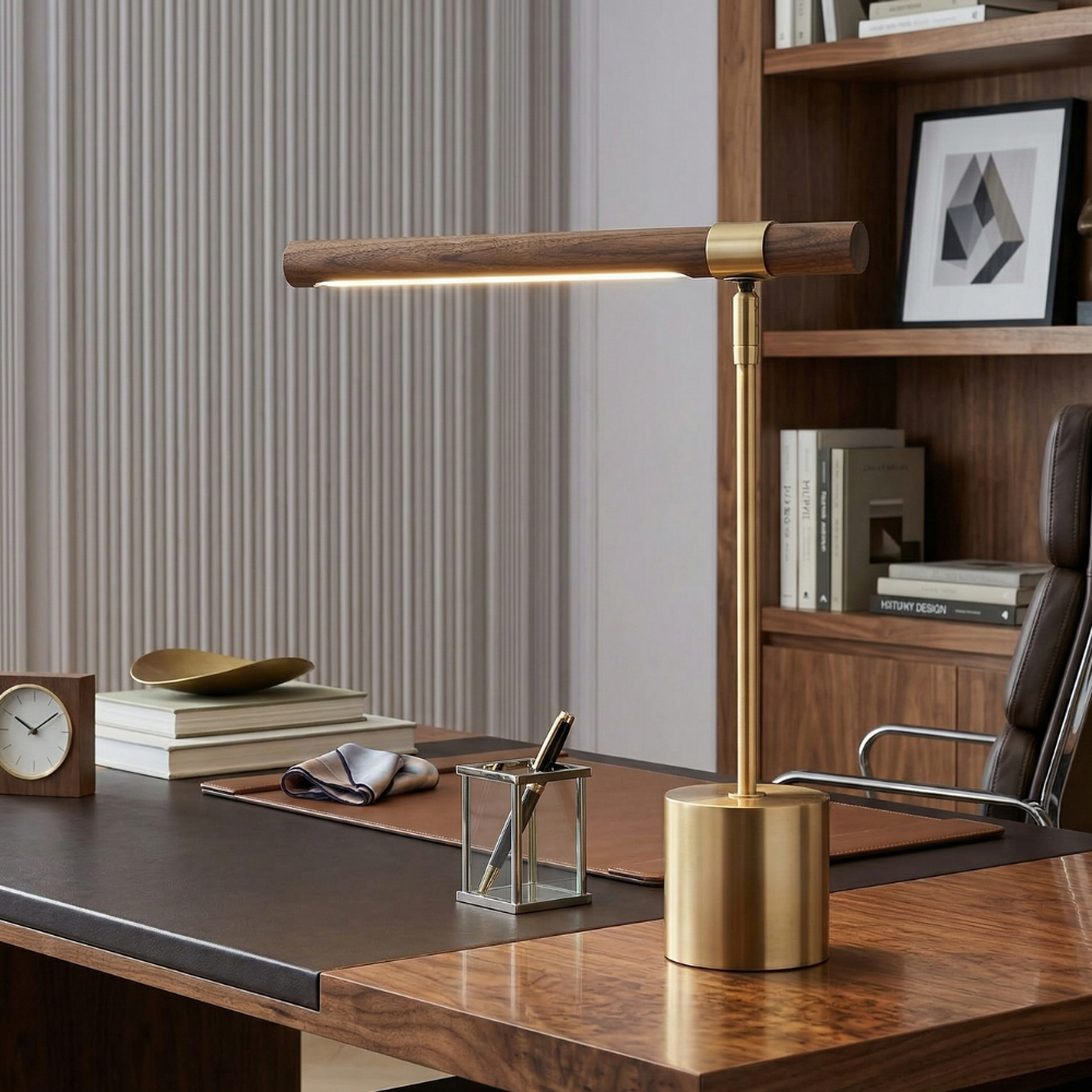 Modern Desk Lamp with Metal and Wood Bar Light