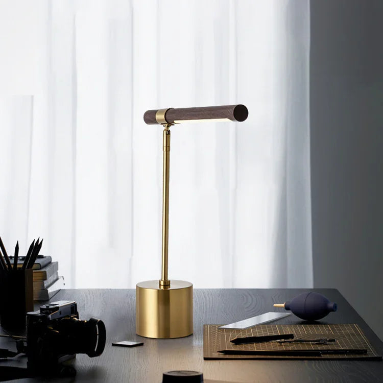 Modern Desk Lamp with Metal and Wood Bar Light