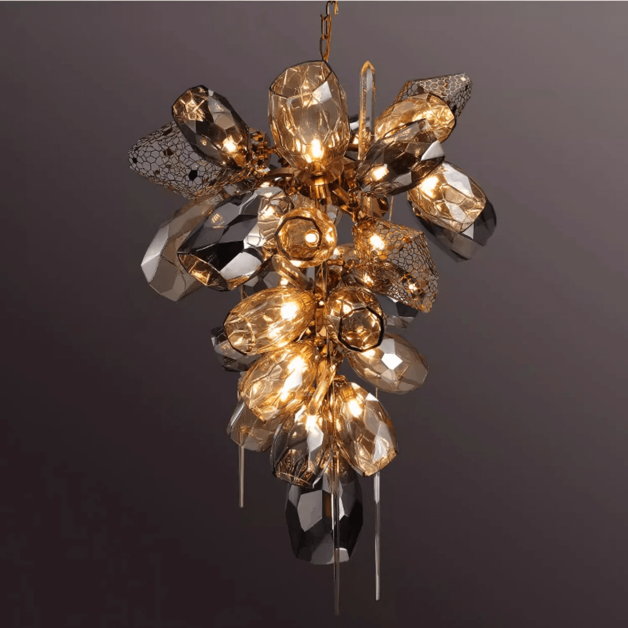Modern Glass & Crystal Cluster Chandelier with Sculptural Design