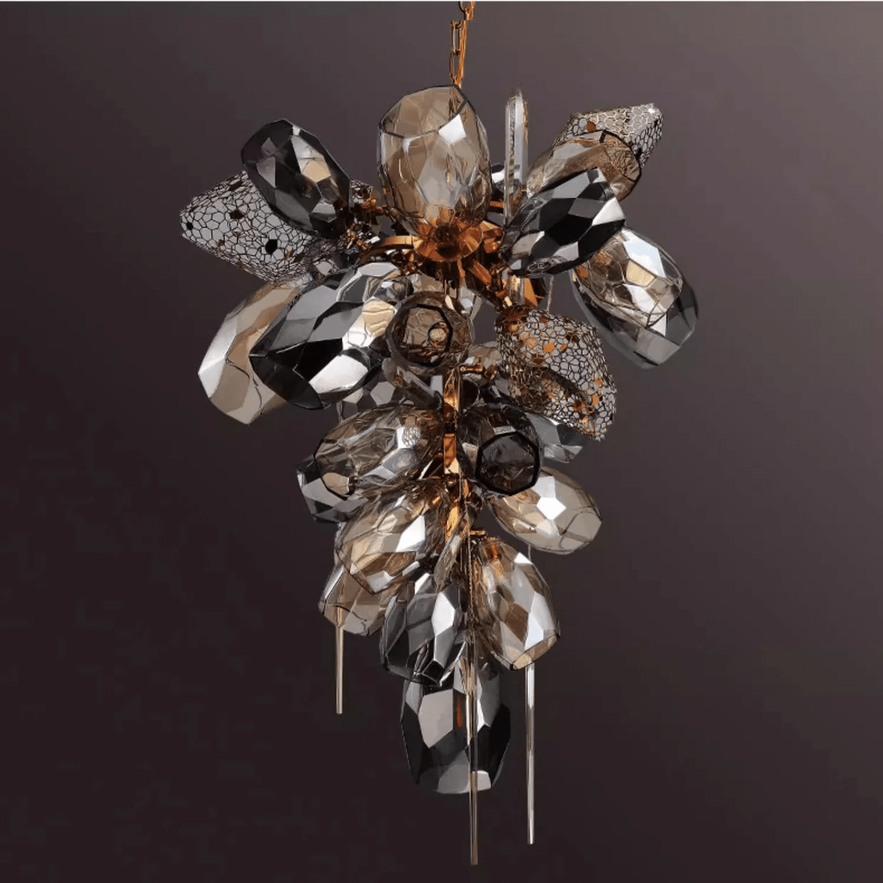 Modern Glass & Crystal Cluster Chandelier with Sculptural Design