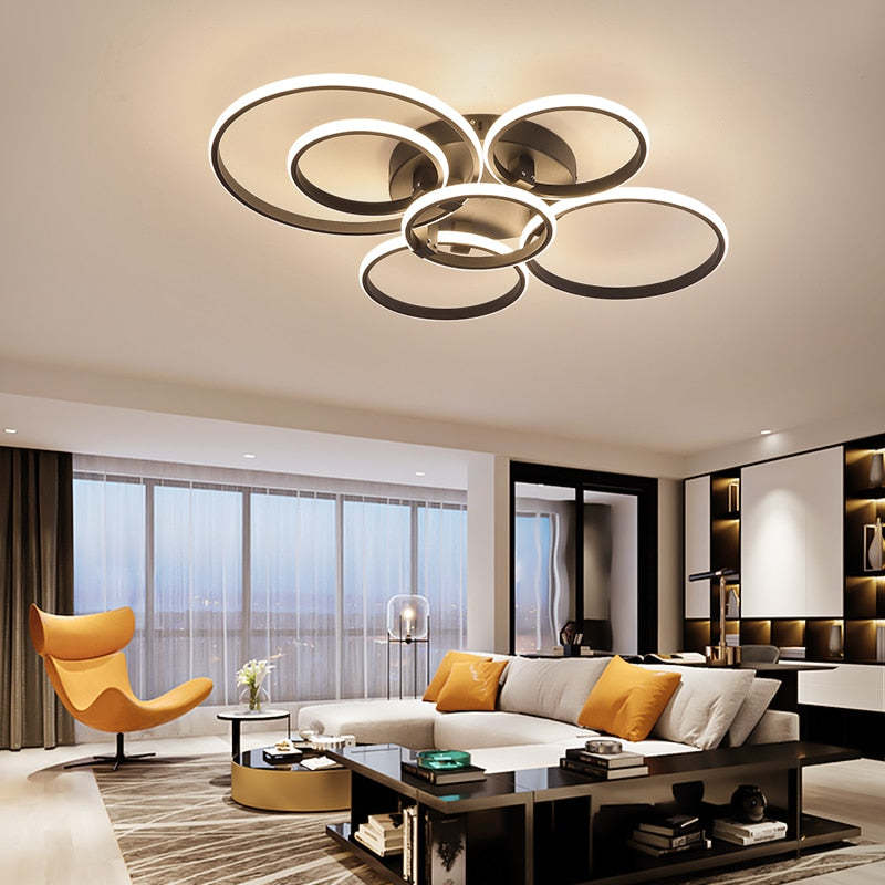 Modern Triple Ring Ceiling Light with LED Halo Design