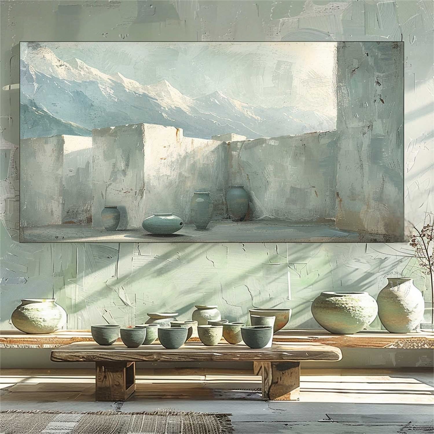 Mountain Courtyard Wall Art with Soft Neutral Tones