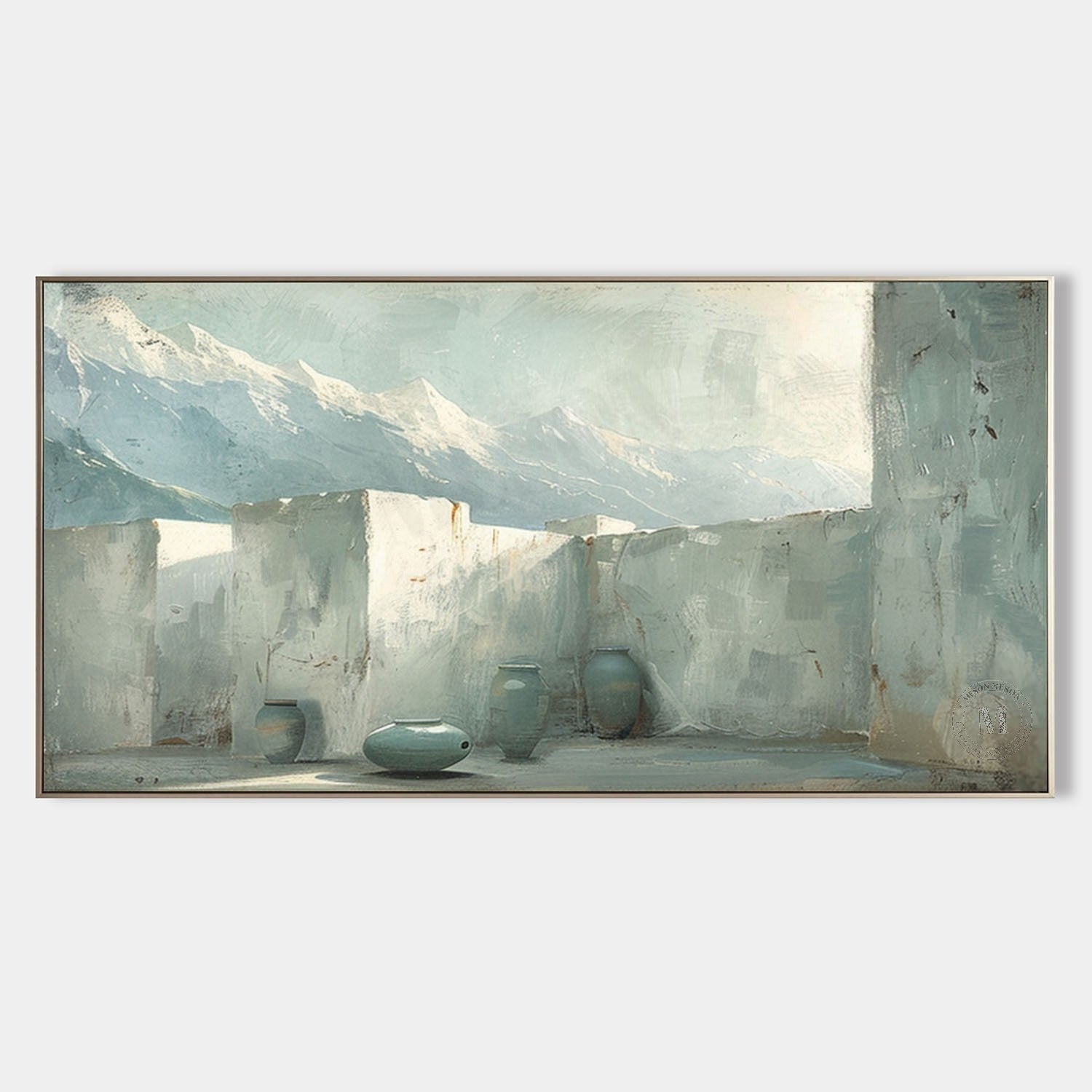 Mountain Courtyard Wall Art with Soft Neutral Tones