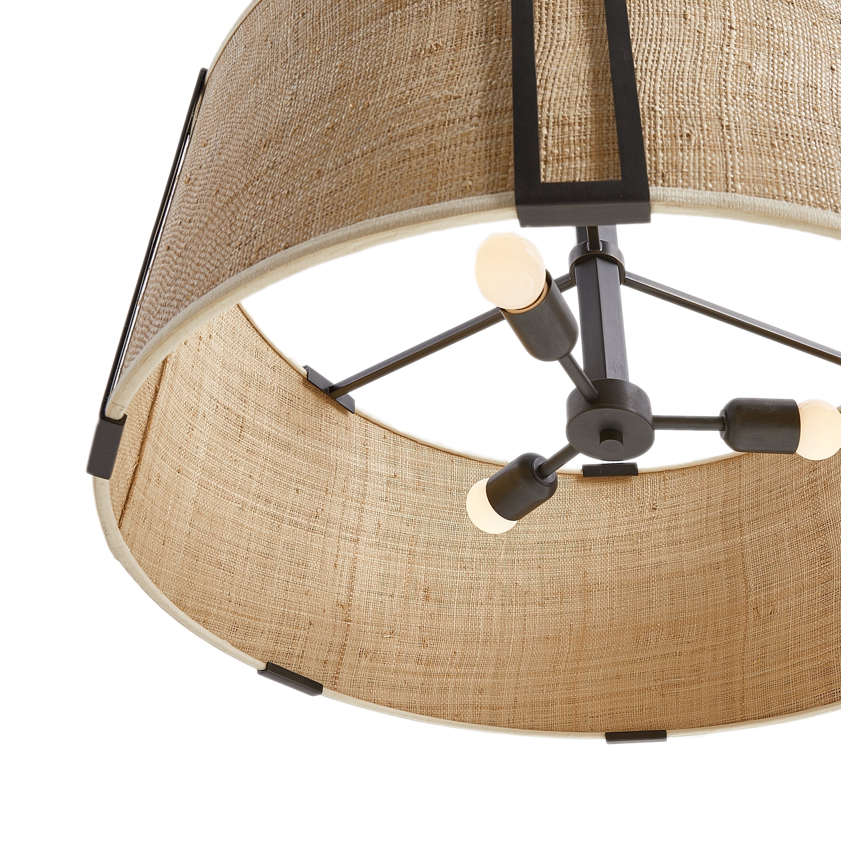 Natural Fabric Drum Pendant Light with Metal Frame