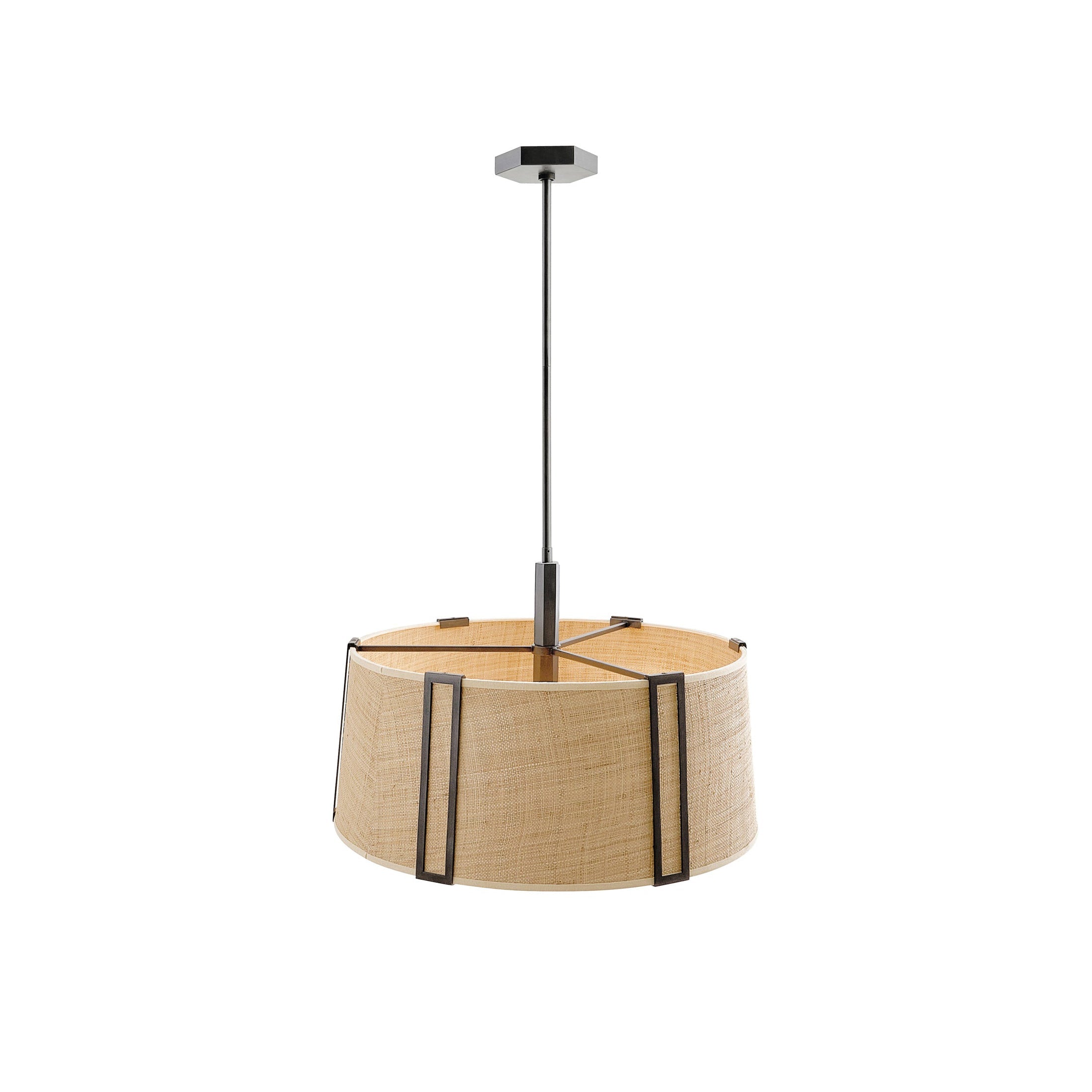 Natural Fabric Drum Pendant Light with Metal Frame