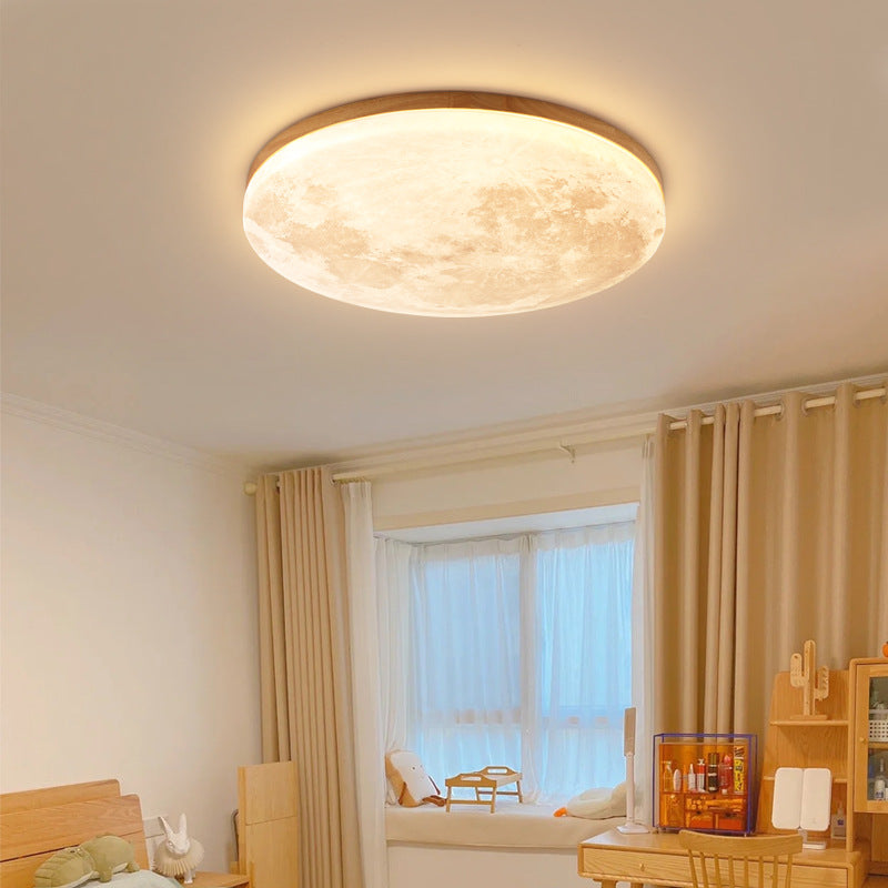 Nordic Moon Flush Mount Ceiling Light with Scandinavian Wood Frame