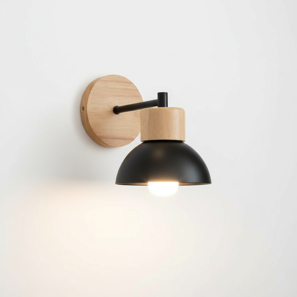 Nordic Wood Dome Wall Sconce with Scandinavian Minimalist Design