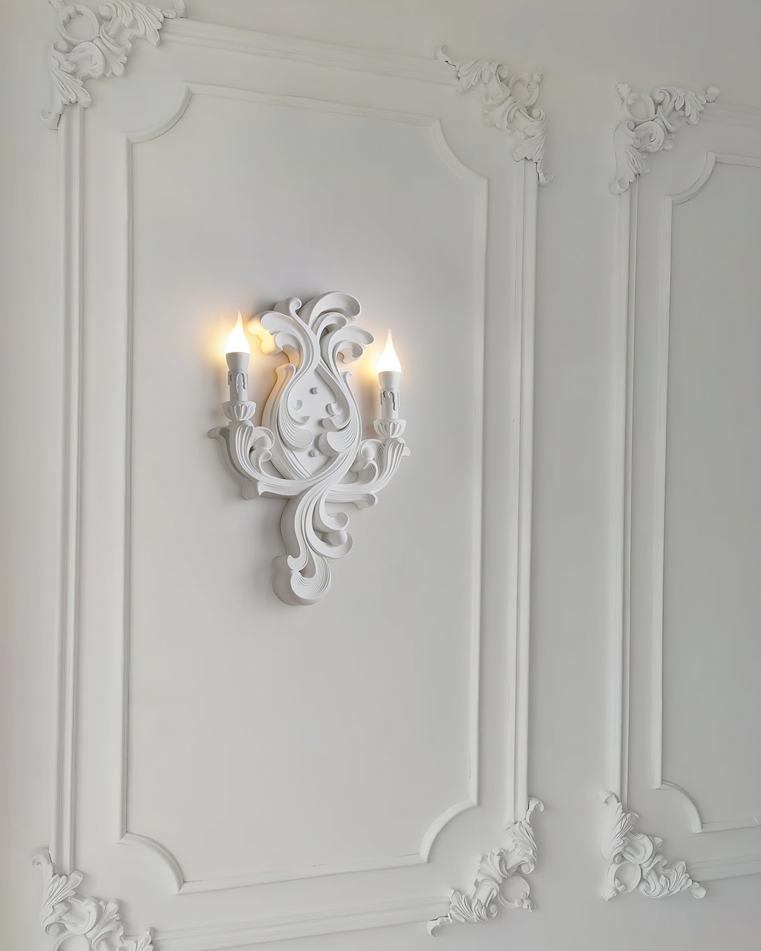 Ornate Plaster Wall Light with Dual Candle Arms