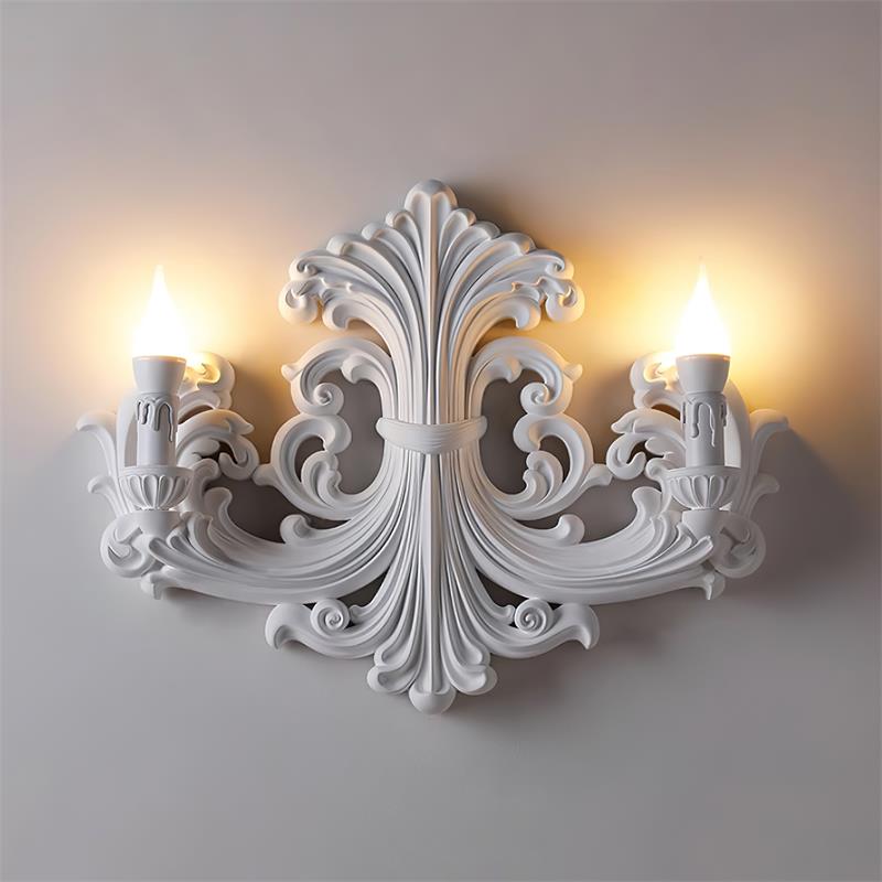 Ornate Plaster Wall Light with Dual Candle Arms