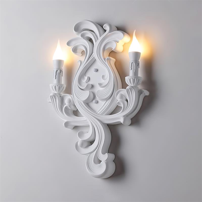 Ornate Plaster Wall Light with Dual Candle Arms