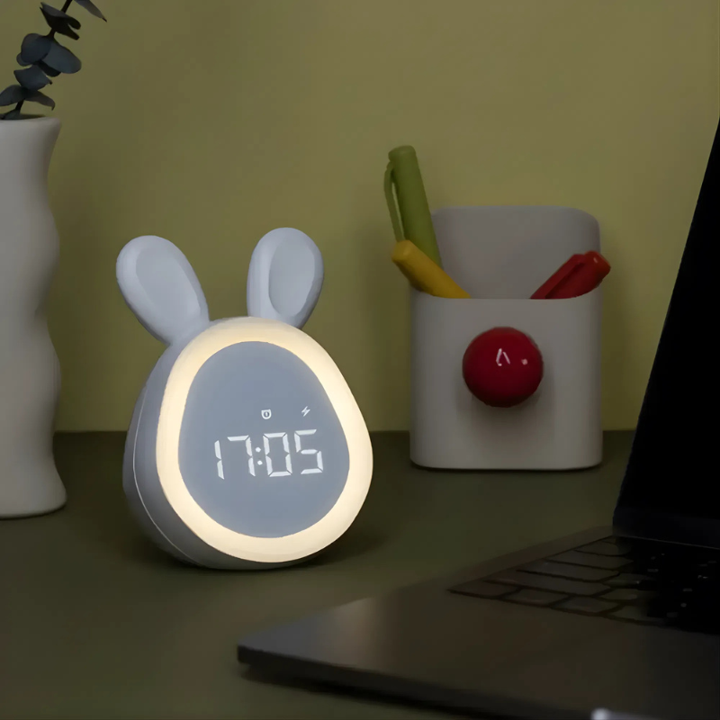 Rabbit Alarm Clock with LED Night Light Design