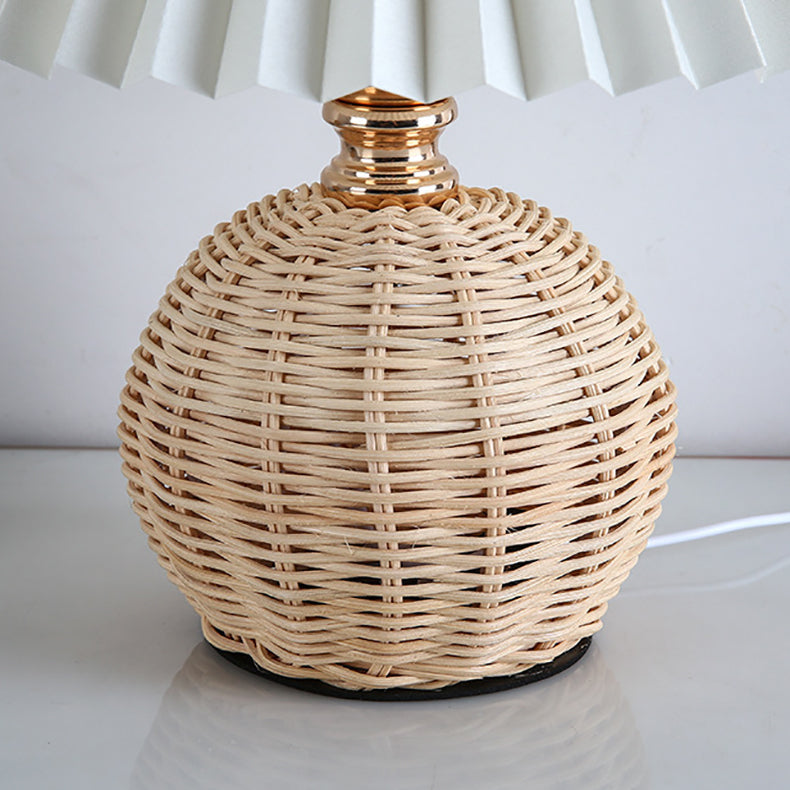 Rattan Table Lamp with Pleated Fabric Shade