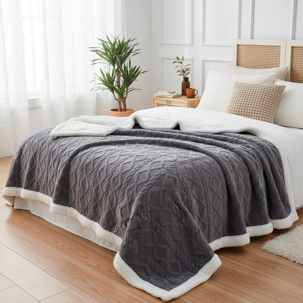 Reversible Blanket with Textured Pattern and Fleece