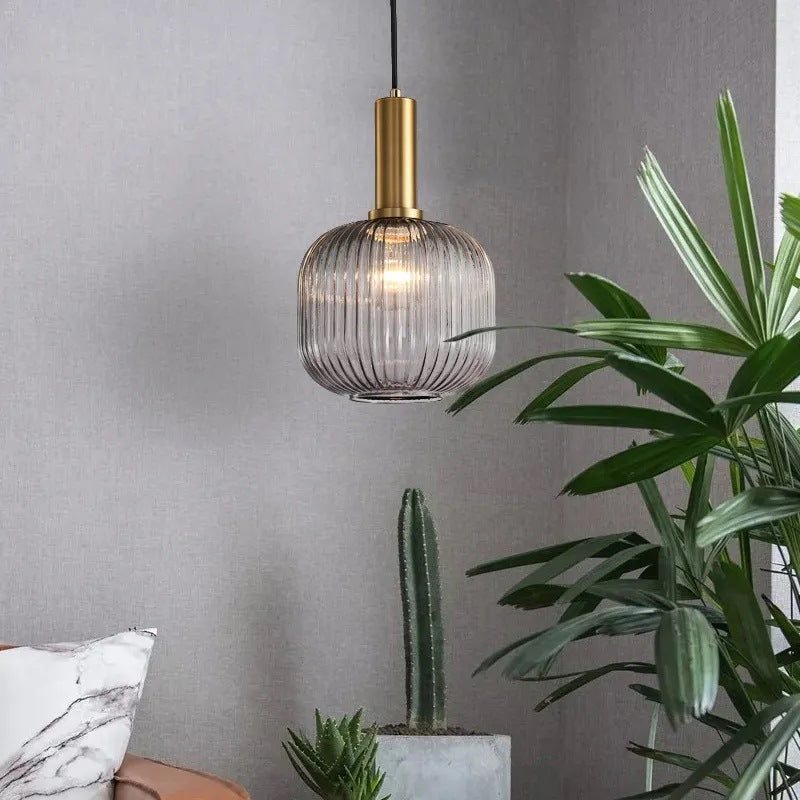 Ribbed Glass Pendant Light with Modern Crystal-Inspired Design