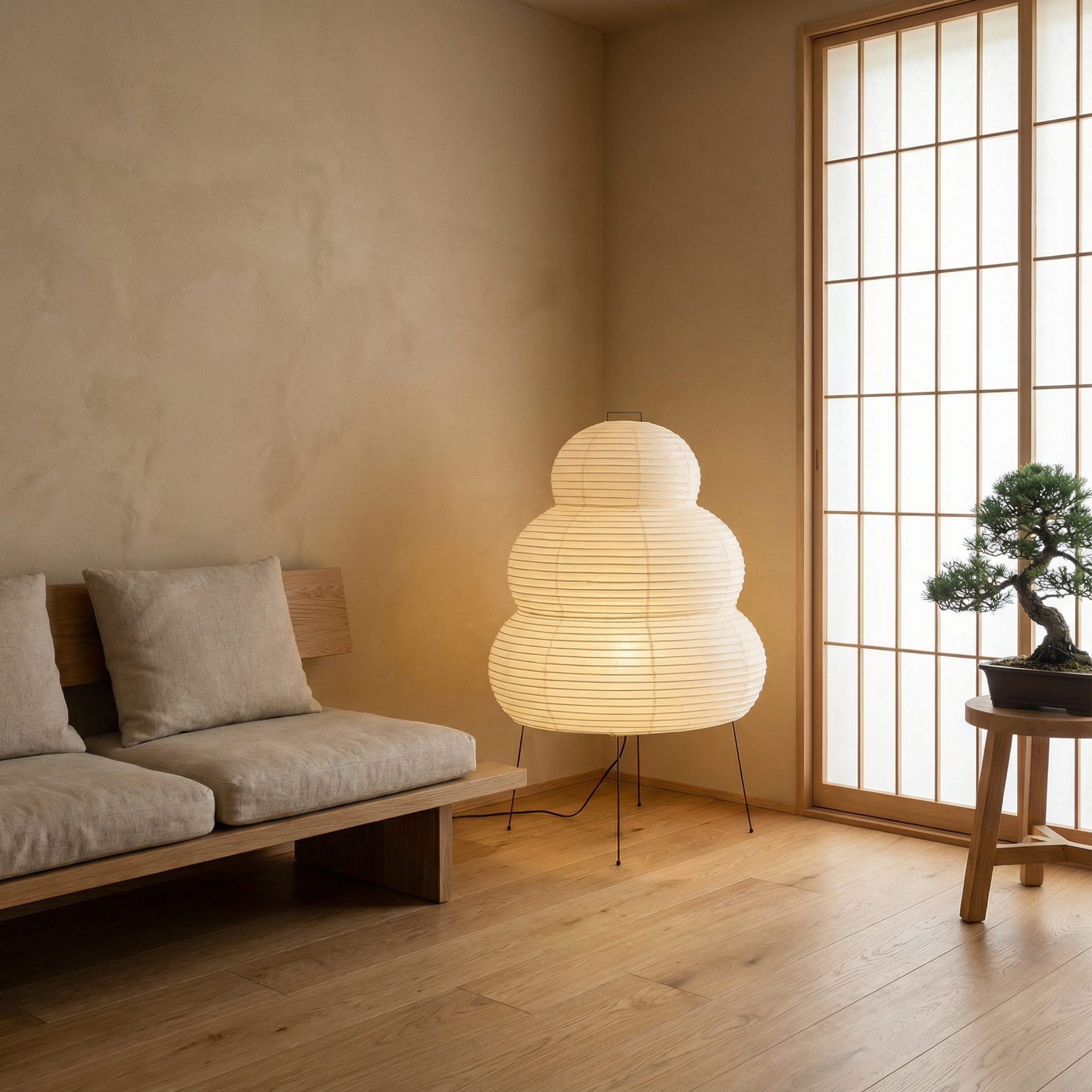 Rice Paper Floor Lamp with Japanese Design