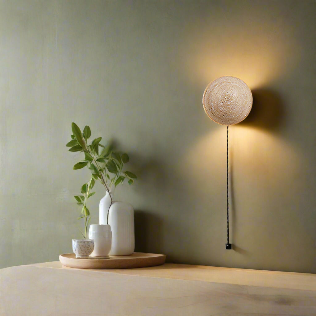 Round Travertine Wall Sconce with LED Glow
