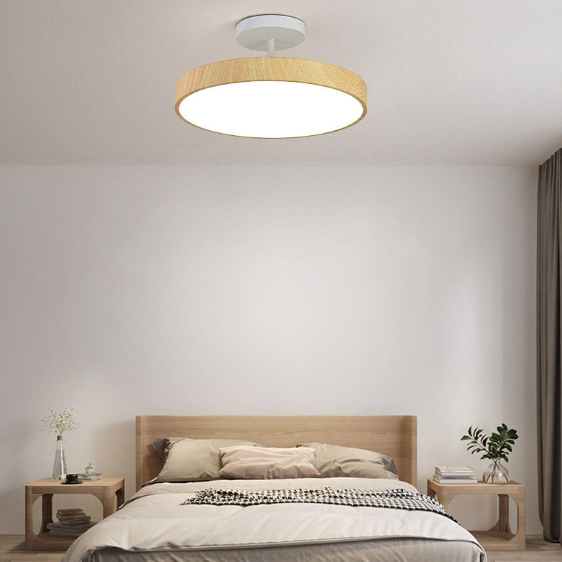 Round Wood Ceiling Light with LED Panel Shade