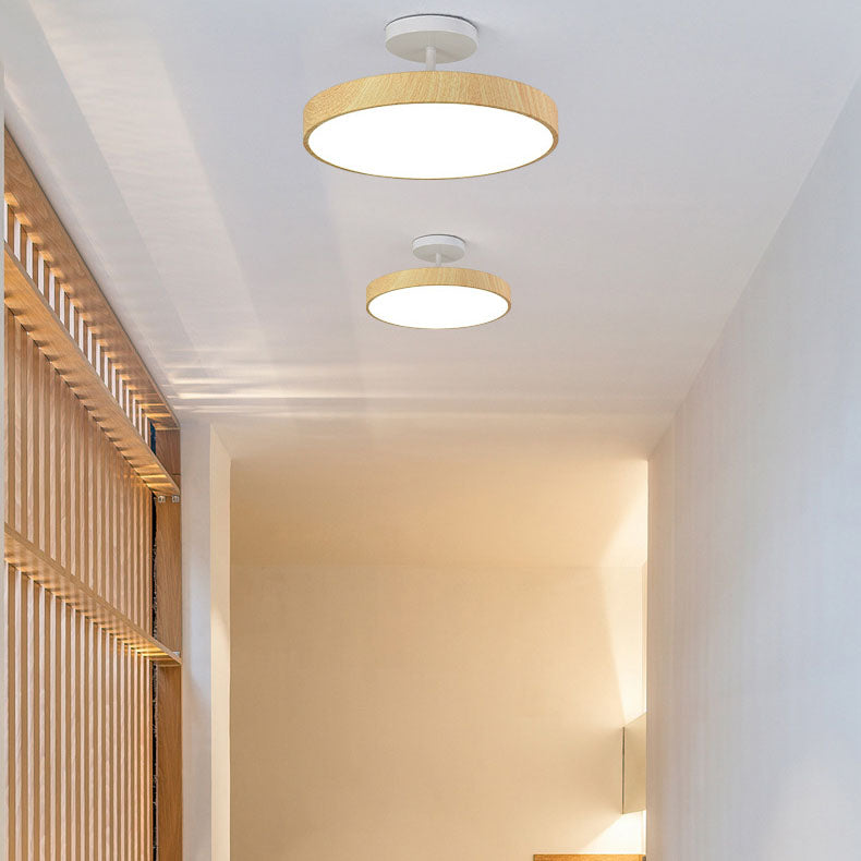 Round Wood Ceiling Light with LED Panel Shade
