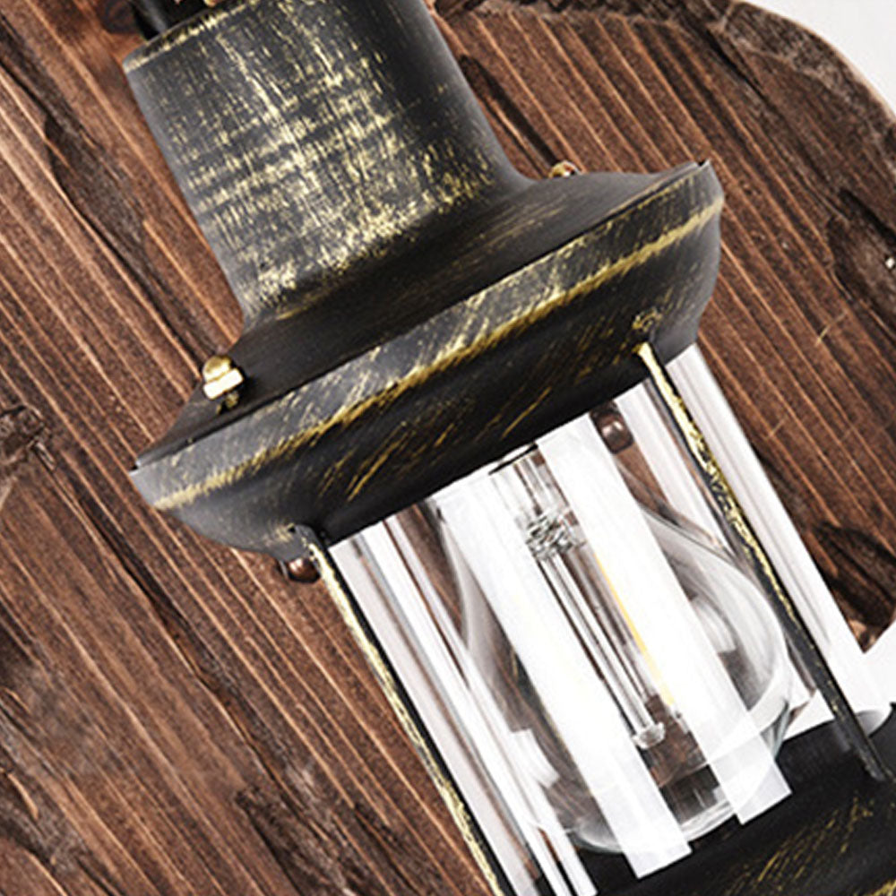 Rustic Wood Wall Light with Hanging Lantern