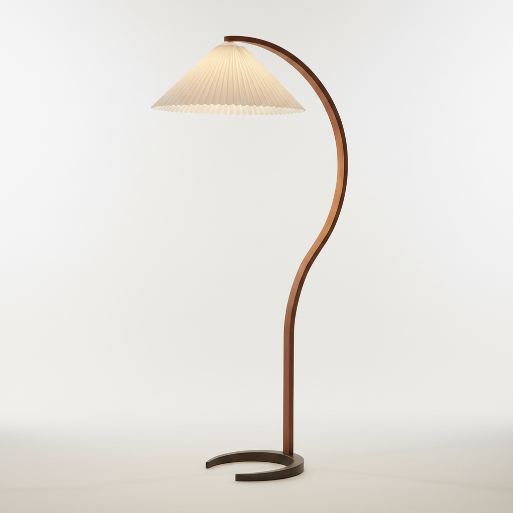 Scandinavian Curved Floor Lamp with Linen Shade