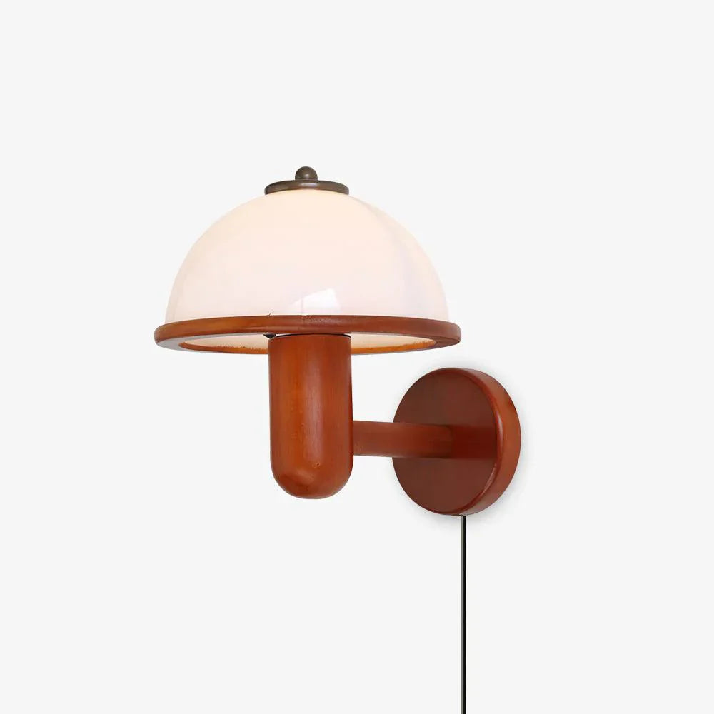 Scandinavian Oak Mushroom Wall Lamp with Soft Ambient Glow