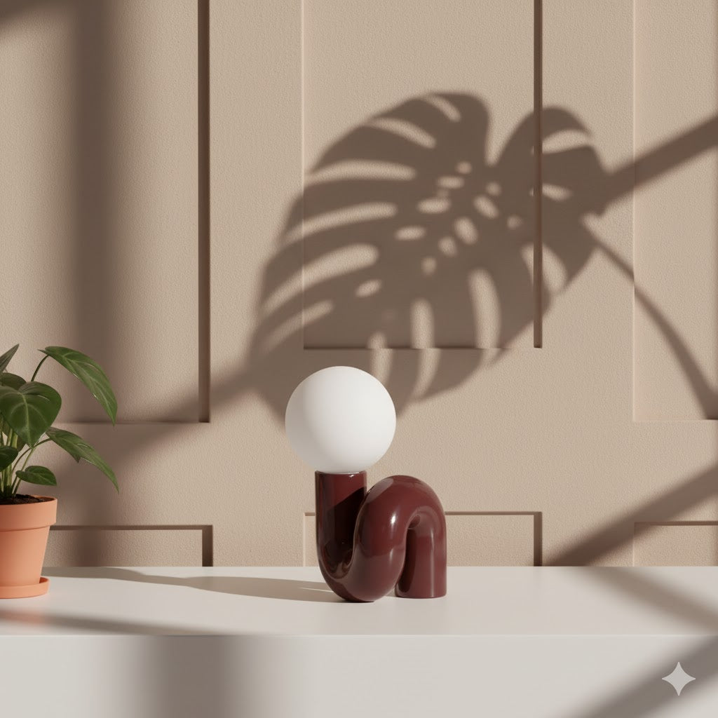 Sculptural Ceramic Table Lamp with Glass Globe