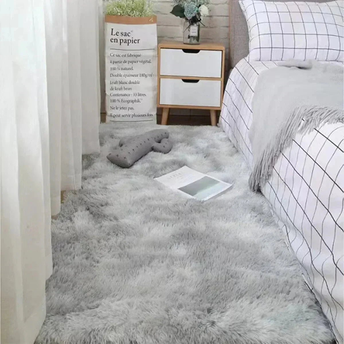 Soft Pink Shag Area Rug with Plush Texture