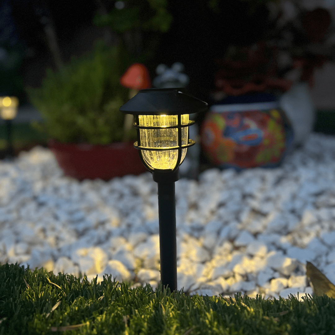 Solar Garden Path Light with Vintage Cage Design