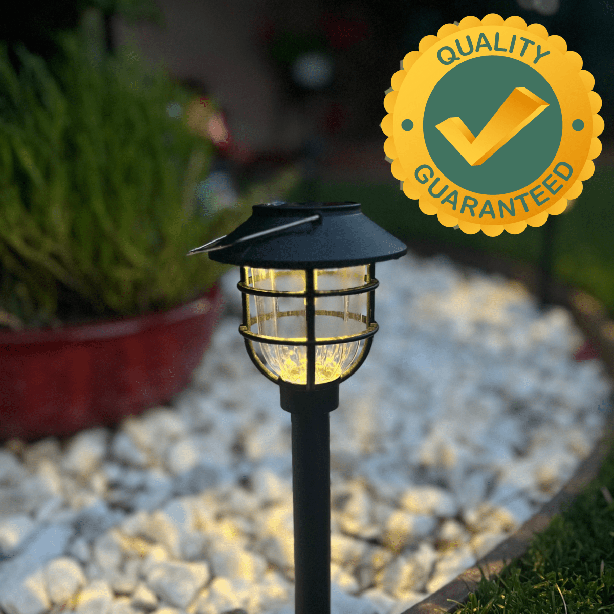 Solar Garden Path Light with Vintage Cage Design
