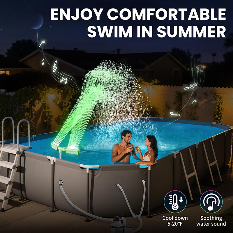 Solar Pool Fountain with LED Lights for Cooling and Ambience