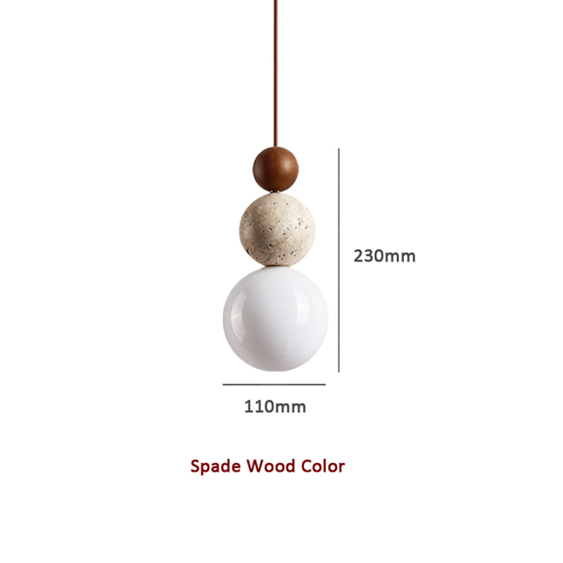 Travertine Globe Pendant Light with Wood Accent