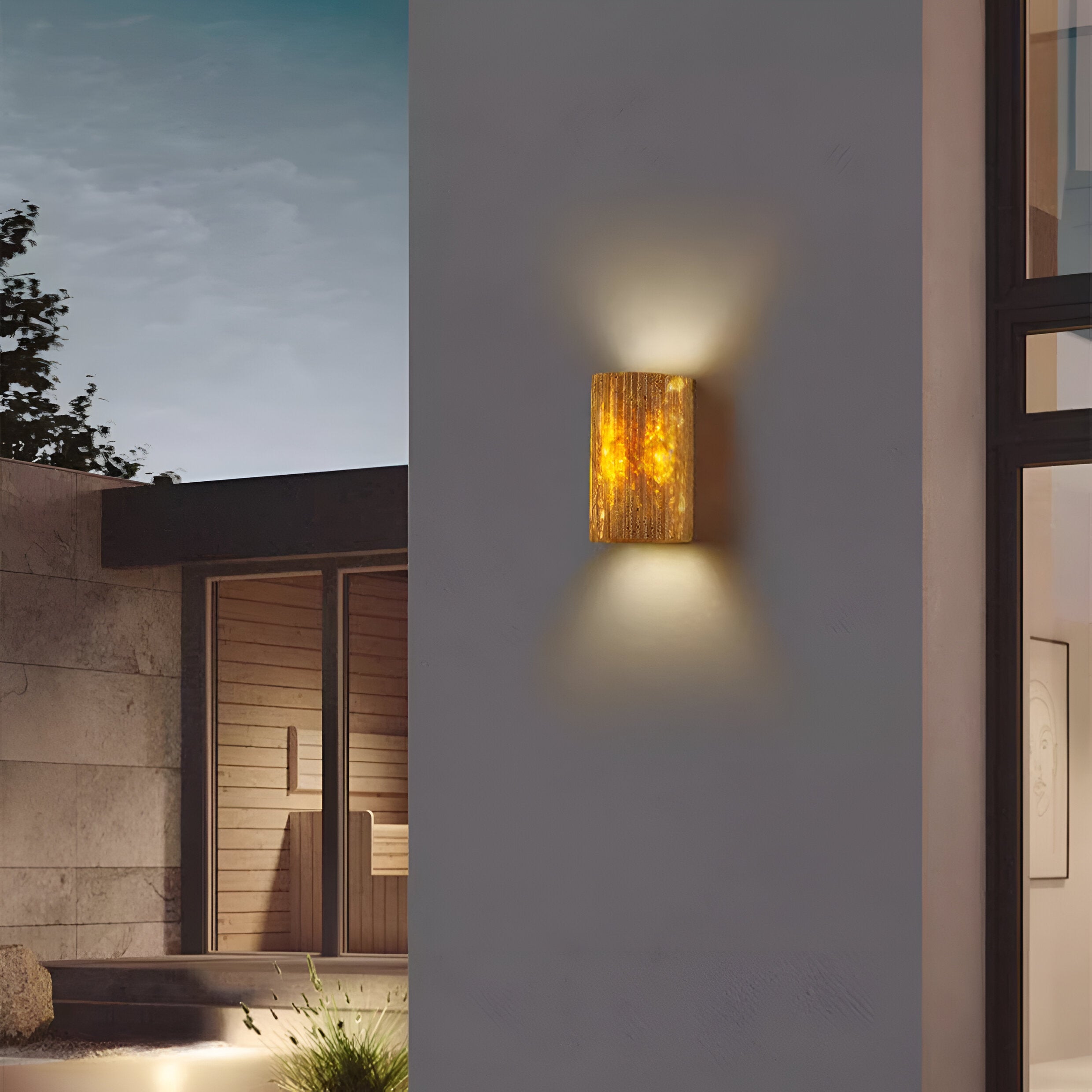Travertine Wall Sconce Light with Warm LED Glow