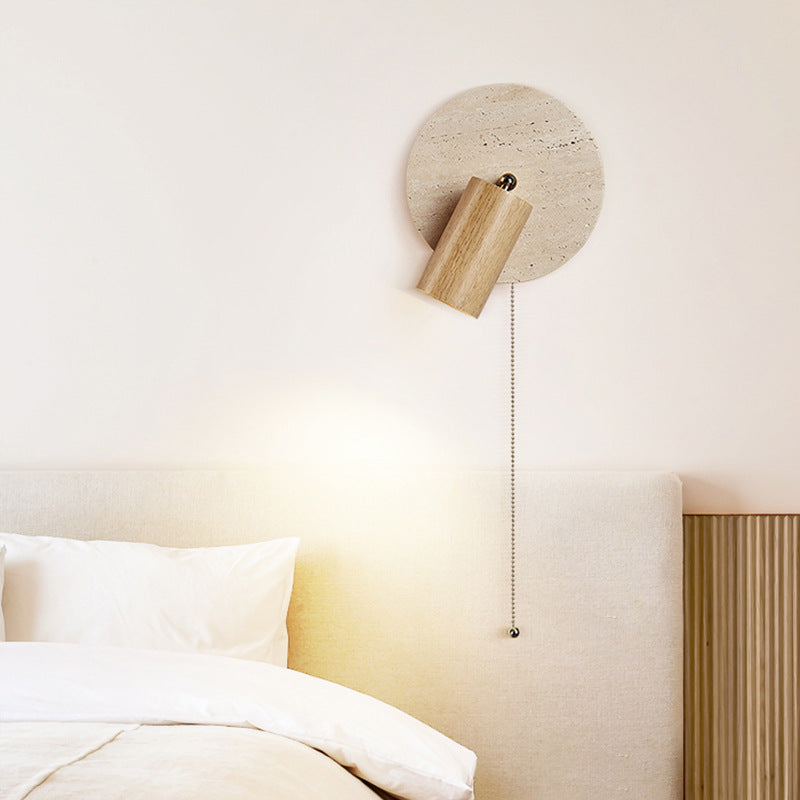 Travertine Wall Sconce with Wood Spot Light