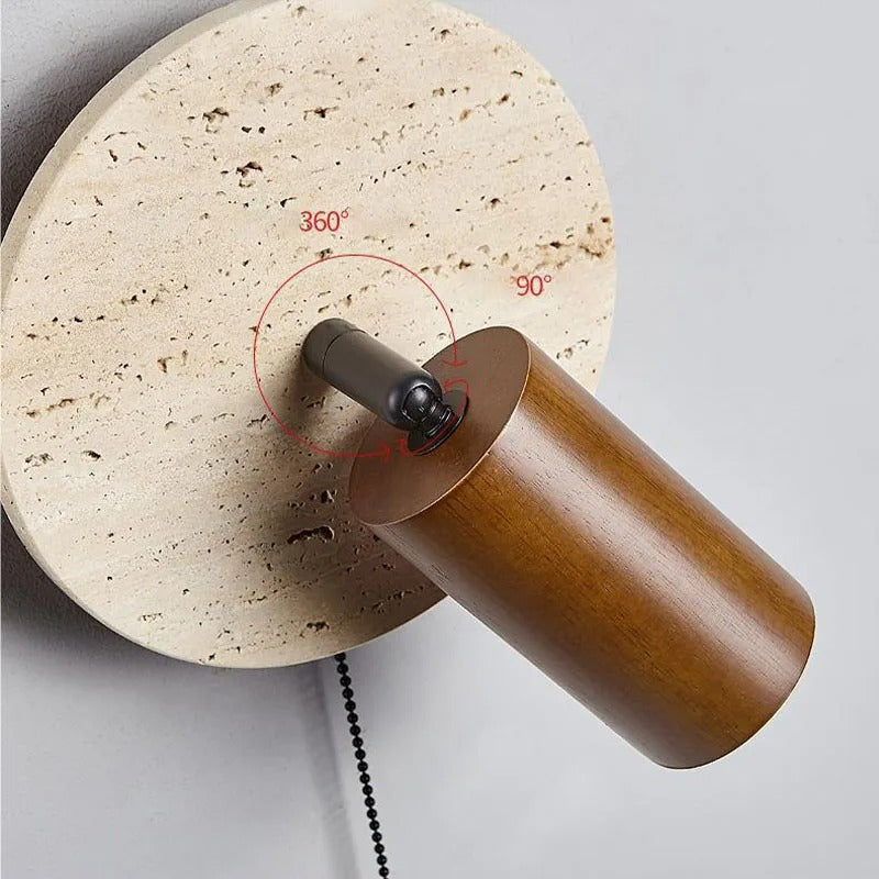 Travertine Wall Sconce with Wood Spot Light
