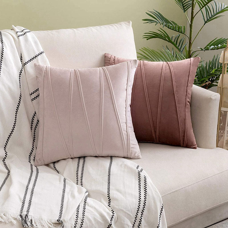 Velvet Cushion Cover Set with Pleated Design