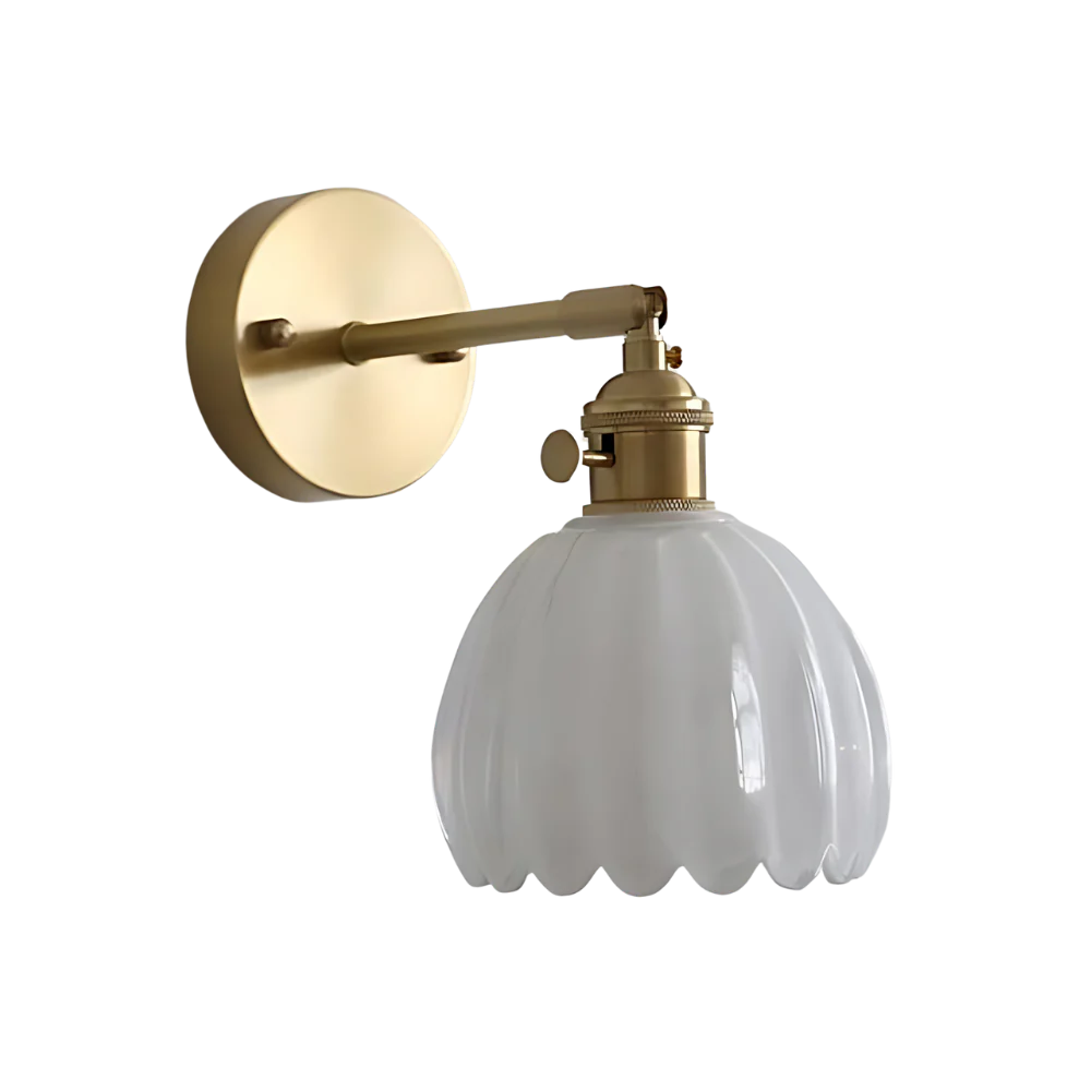 Vintage Brass Tulip Glass Wall Sconce with Retro Classic Design