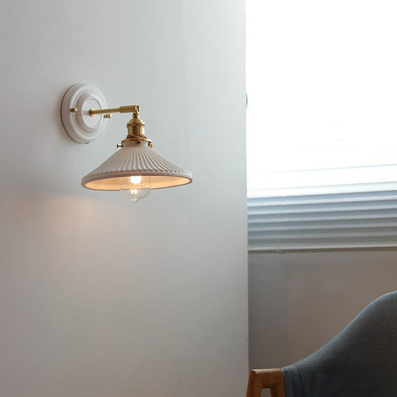 Vintage Ceramic Brass Wall Sconce with Retro Japanese Design